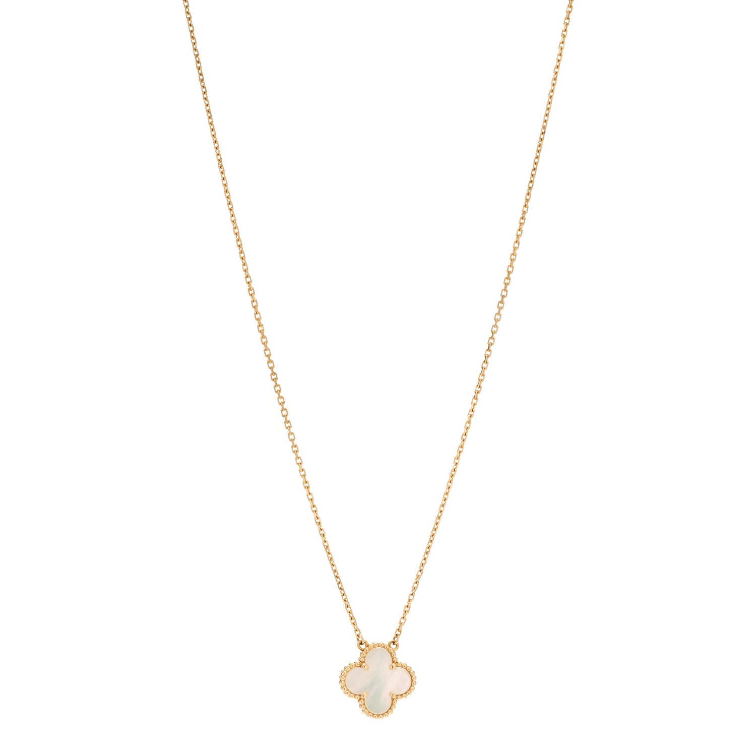 Van Cleef & Arpels 18K Yellow Gold Mother of Pearl Vintage Alhambra Pendant Necklace 1 of 5
