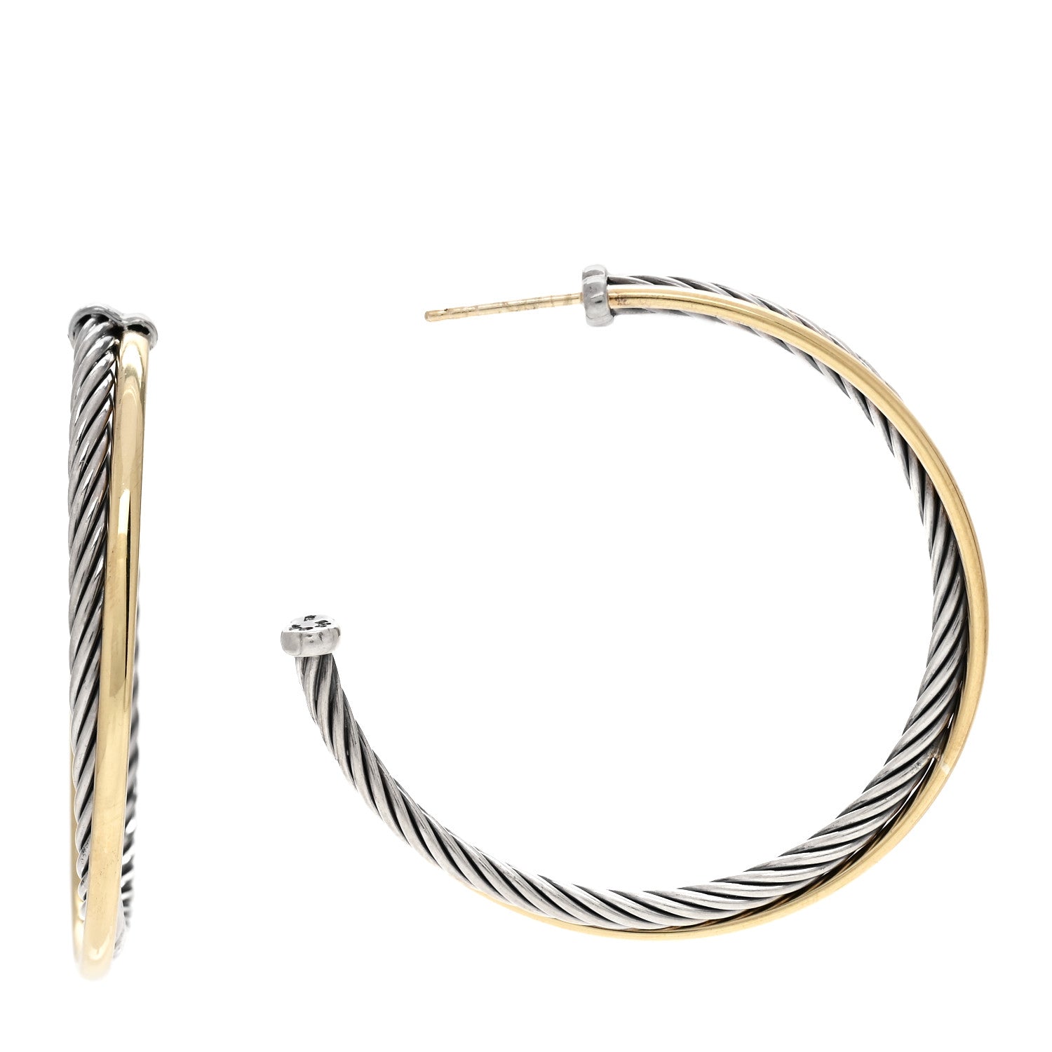 David Yurman Sterling Silver 18K Yellow Gold 44mm Extra Large Crossover Cable Hoop Earrings 1 of 4