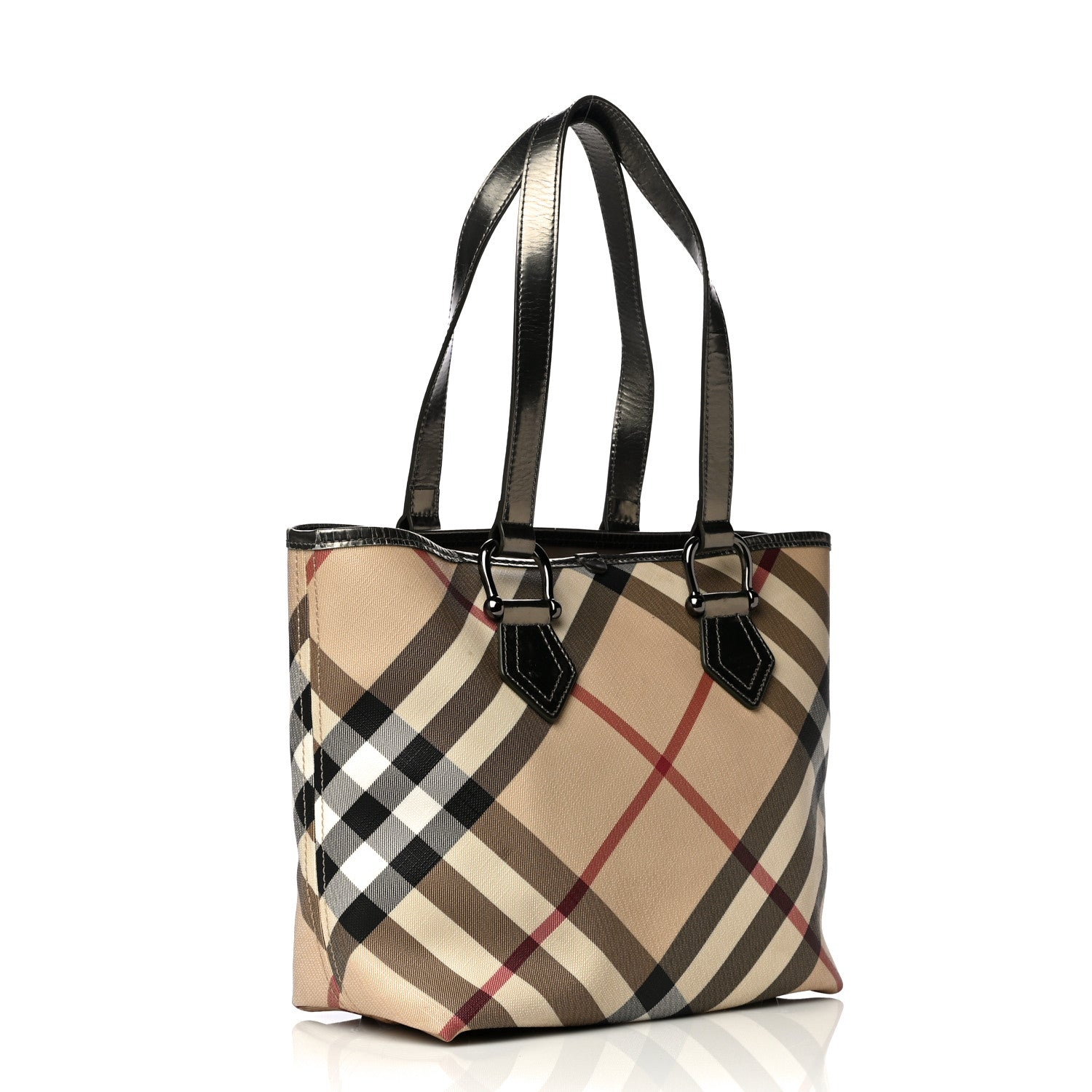 Burberry Patent Trim Nova Check Small Nickie Shopper Tote 4 of 17