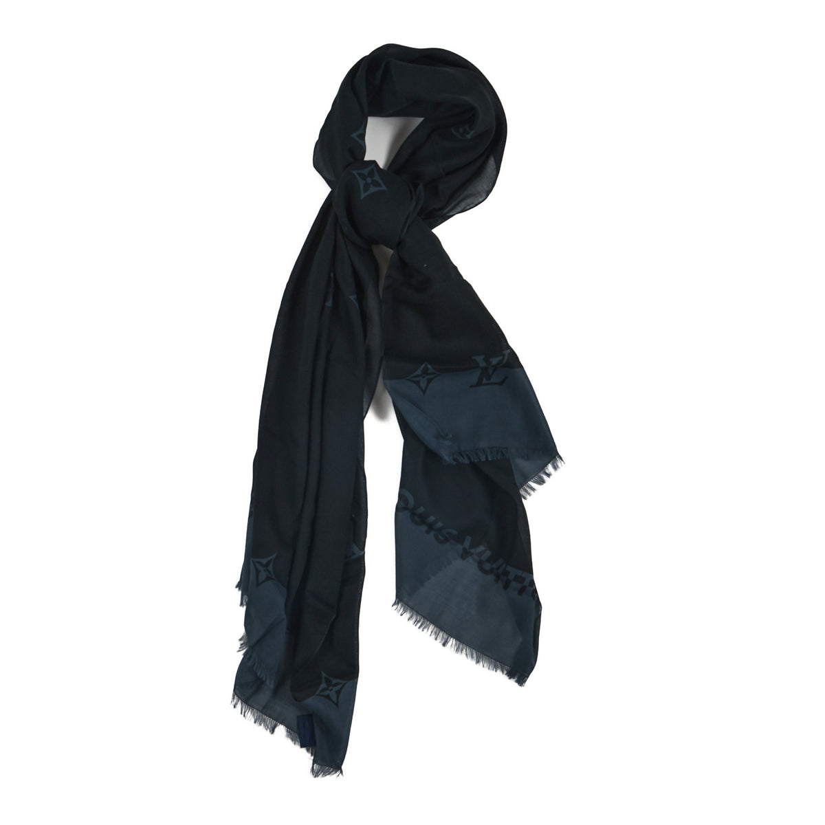 Cashmere Silk Monogram Stole  Black Grey