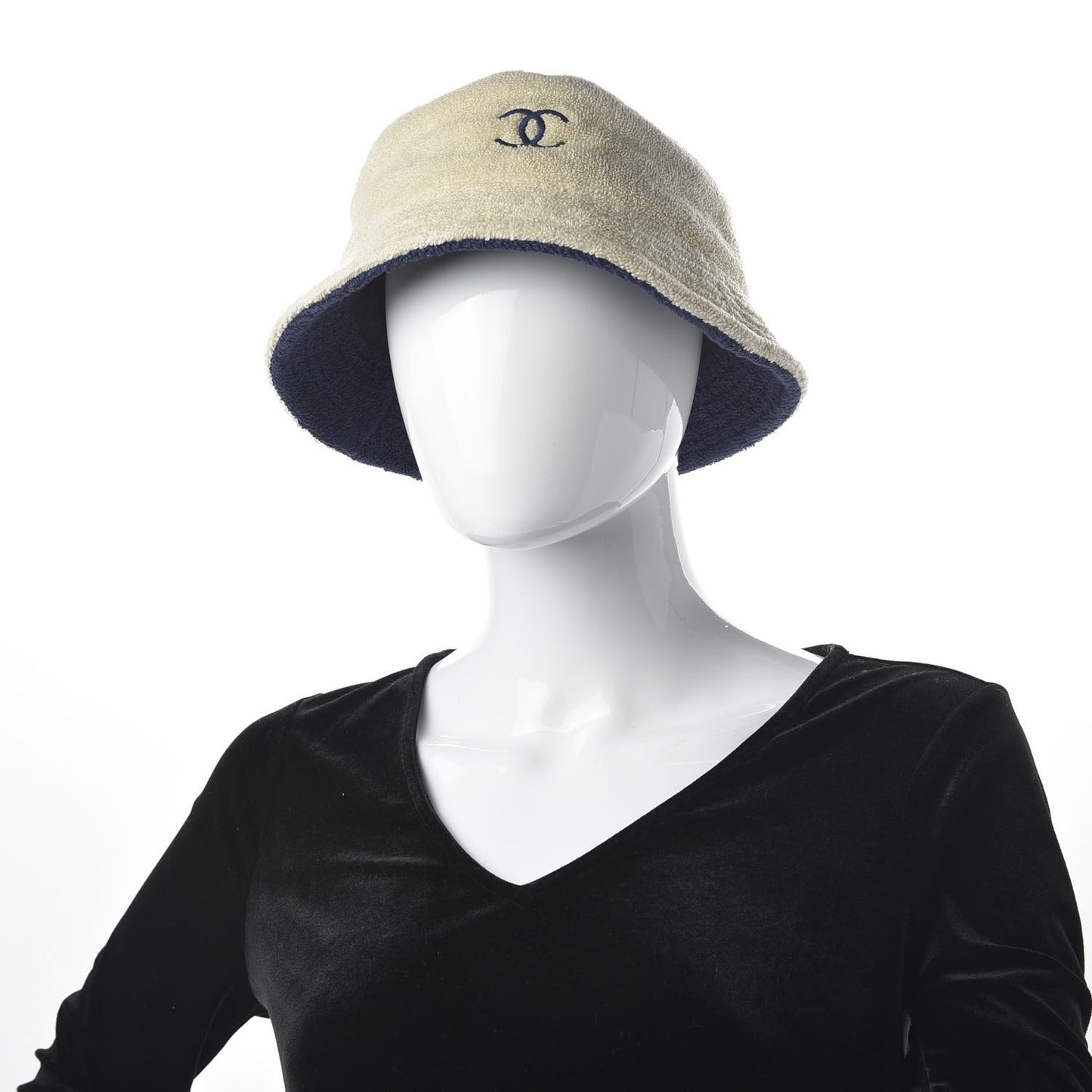Cotton Terrycloth CC Cloche Bucket Hat L Beige Navy Blue