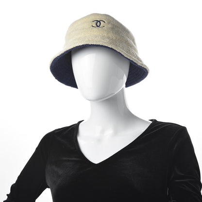 Chanel Cotton Terrycloth CC Cloche Bucket Hat L Beige Navy Blue 2 of 7
