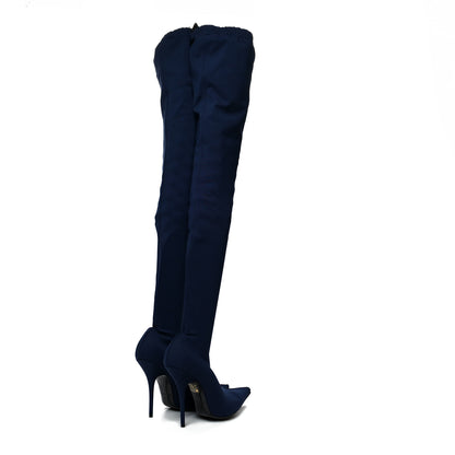 Balenciaga Crepe Jersey Pointed Toe Knife Thigh High Boots 38 Bleu Nuit 4 of 7