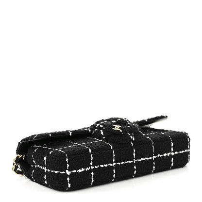 Chanel Tweed Quilted East West Camellia Clutch  Black White 4 of 11