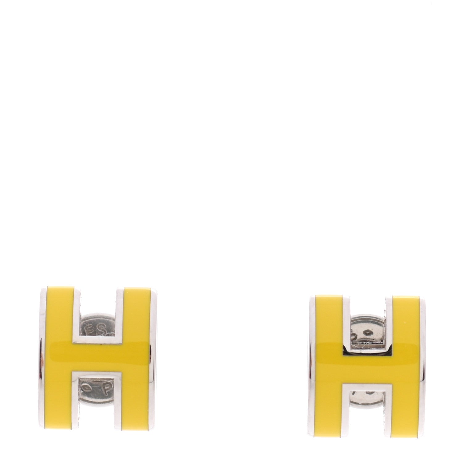 Hermes Palladium Lacquered Mini Pop H Earrings Jaune Sature 1 of 6