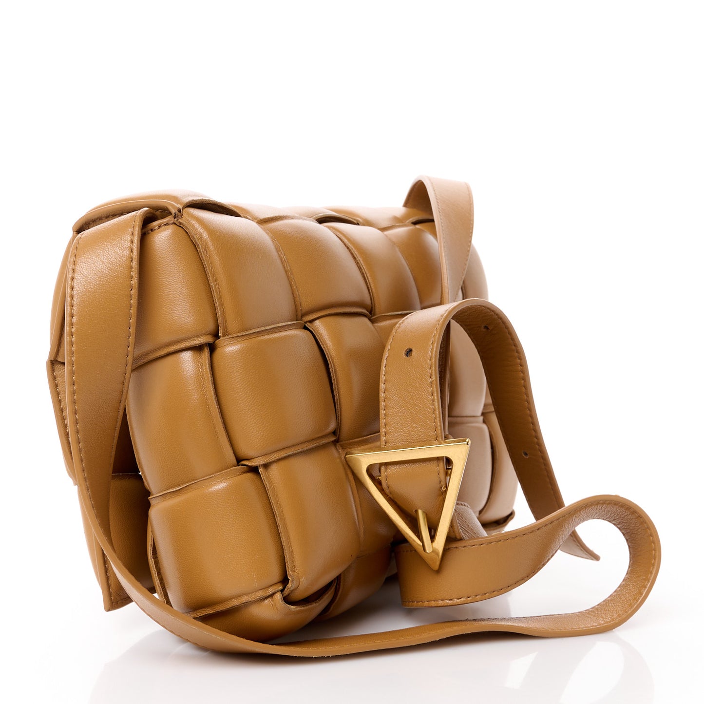 Nappa Maxi Intreccio Padded Cassette Crossbody Bag Caramel