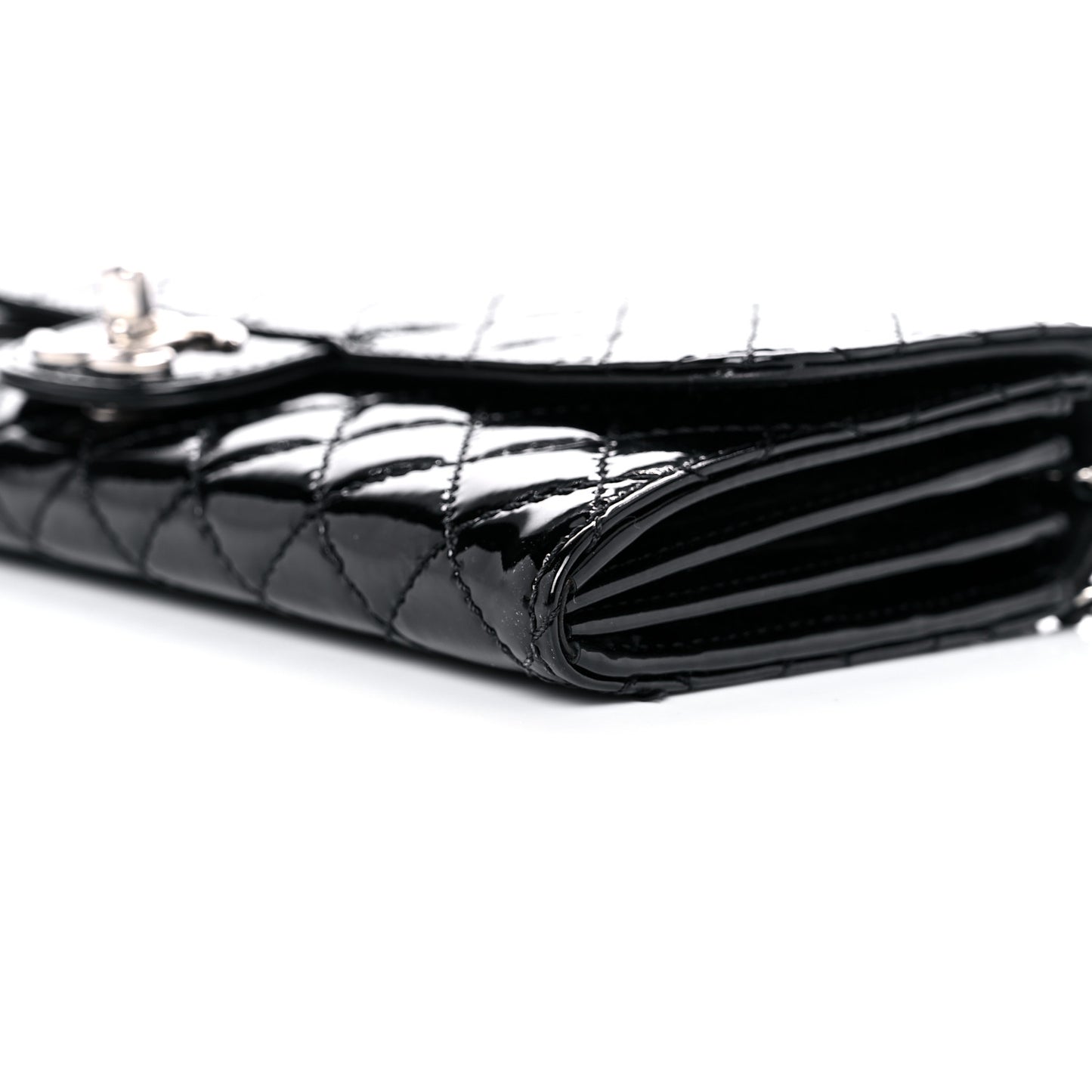 Patent Calfskin Quilted Brilliant East West Flap Clutch Black