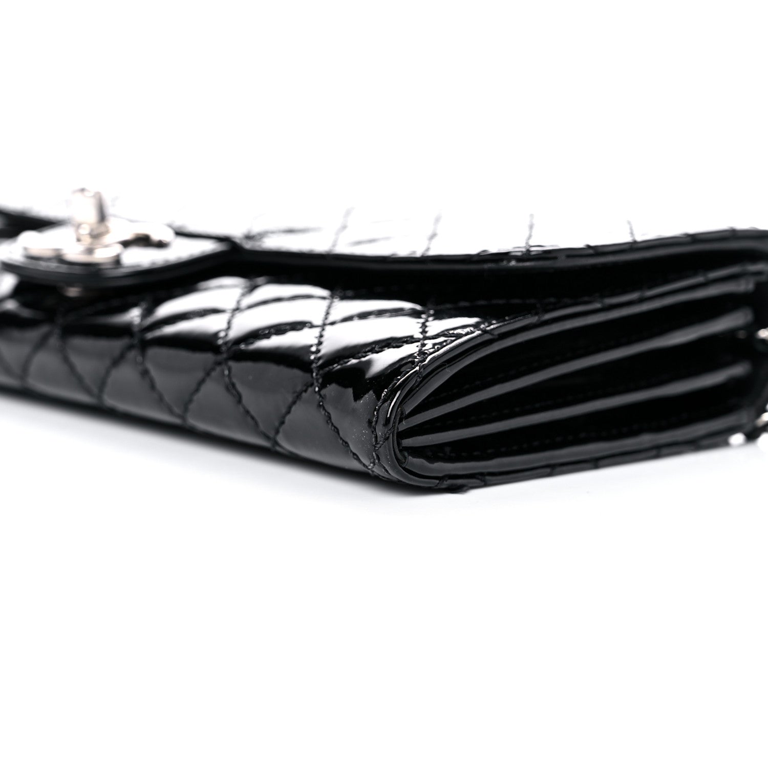 Chanel Patent Calfskin Quilted Brilliant East West Flap Clutch Black 6 of 14