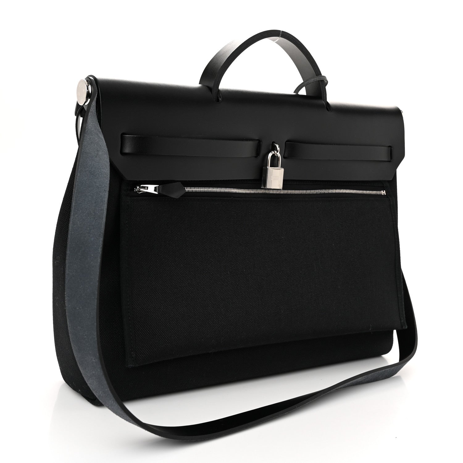 Hermes Military Toile Vache Hunter Herbag Messenger 39 Black 4 of 12