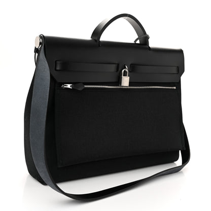 Hermes Military Toile Vache Hunter Herbag Messenger 39 Black 4 of 12