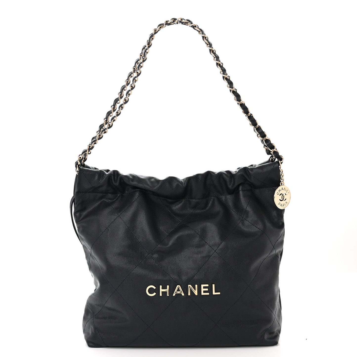 Shiny Caviar Quilted Small Chanel 22 Dark Blue