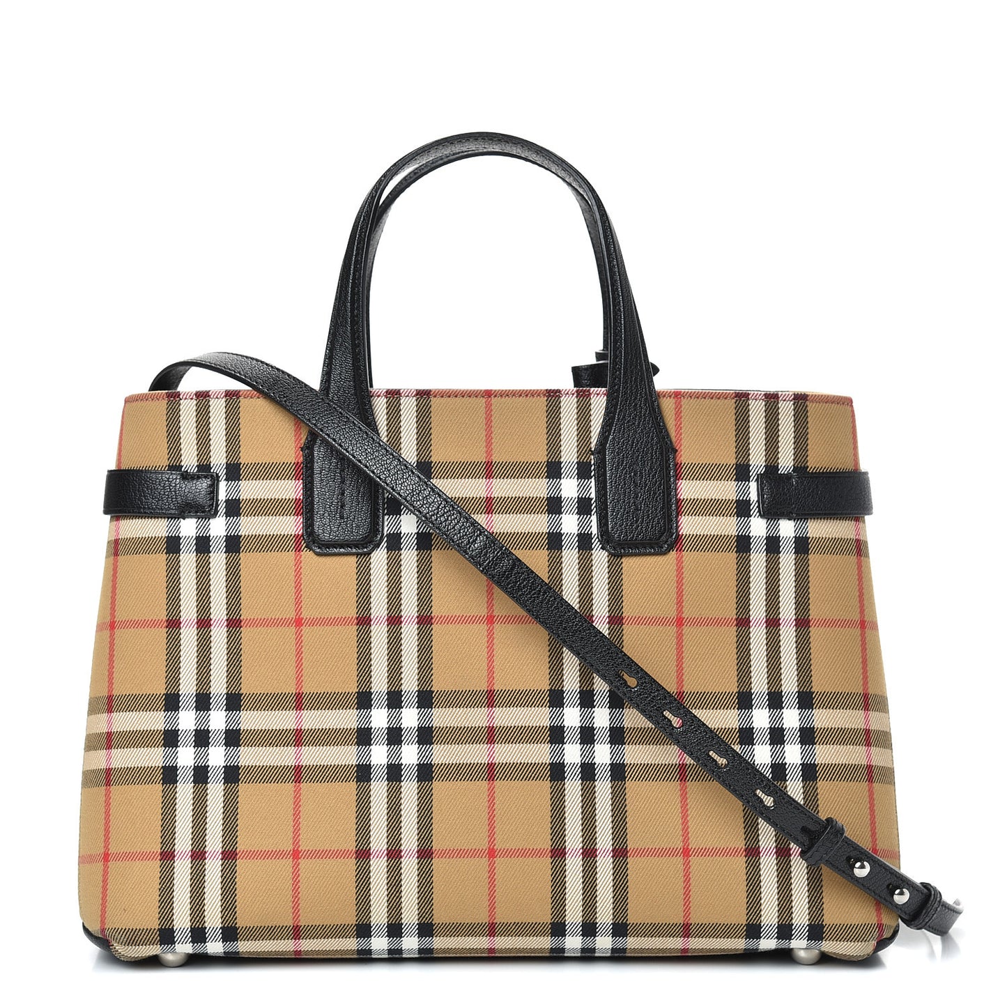 Goatskin Vintage Check Medium Banner Tote Black