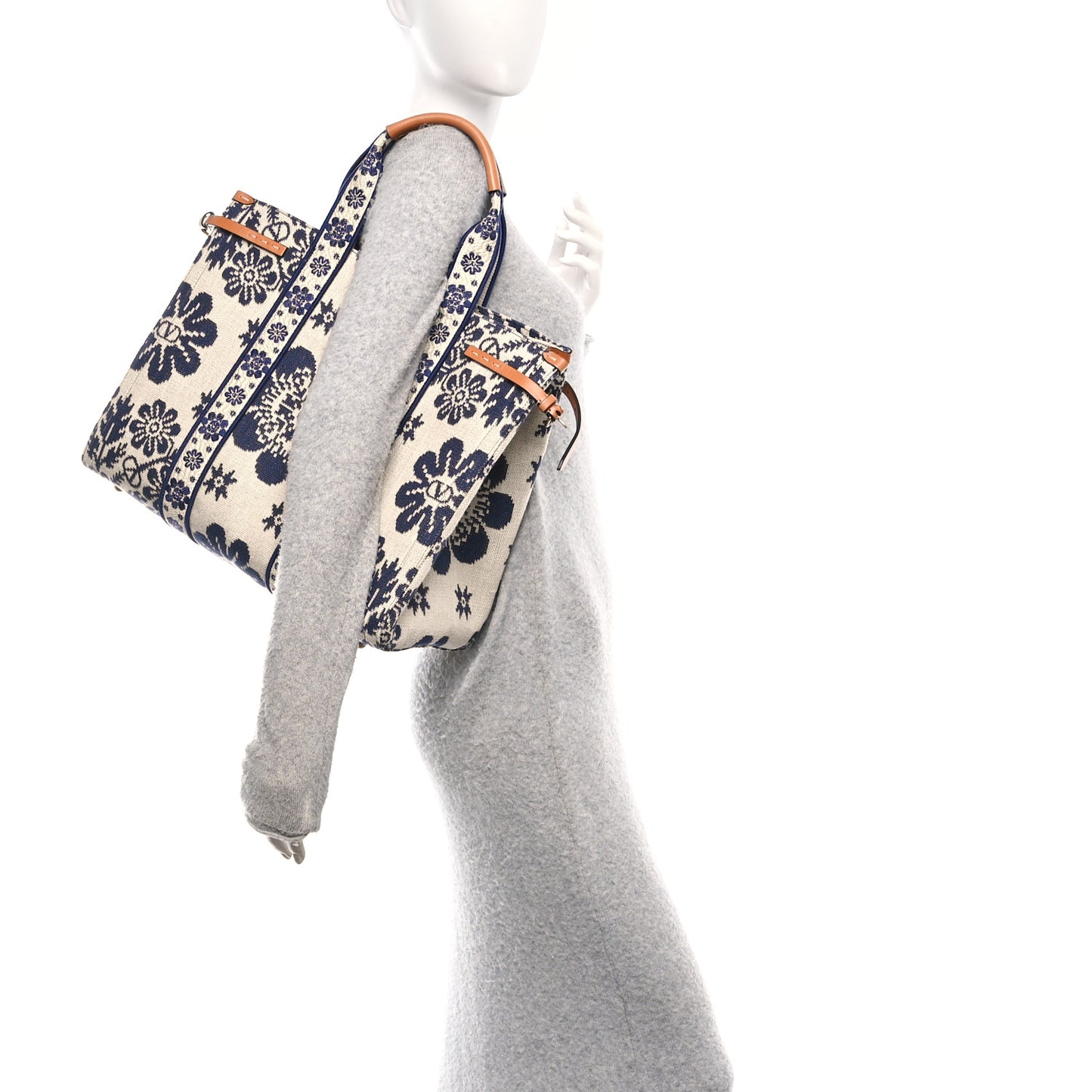 Jacquard Canvas Flower Vlogo Large Antibes Tote Ivory Navy Natural