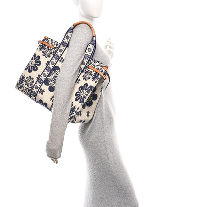 Valentino Garavani Jacquard Canvas Flower Vlogo Large Antibes Tote Ivory Navy Natural 2 of 10