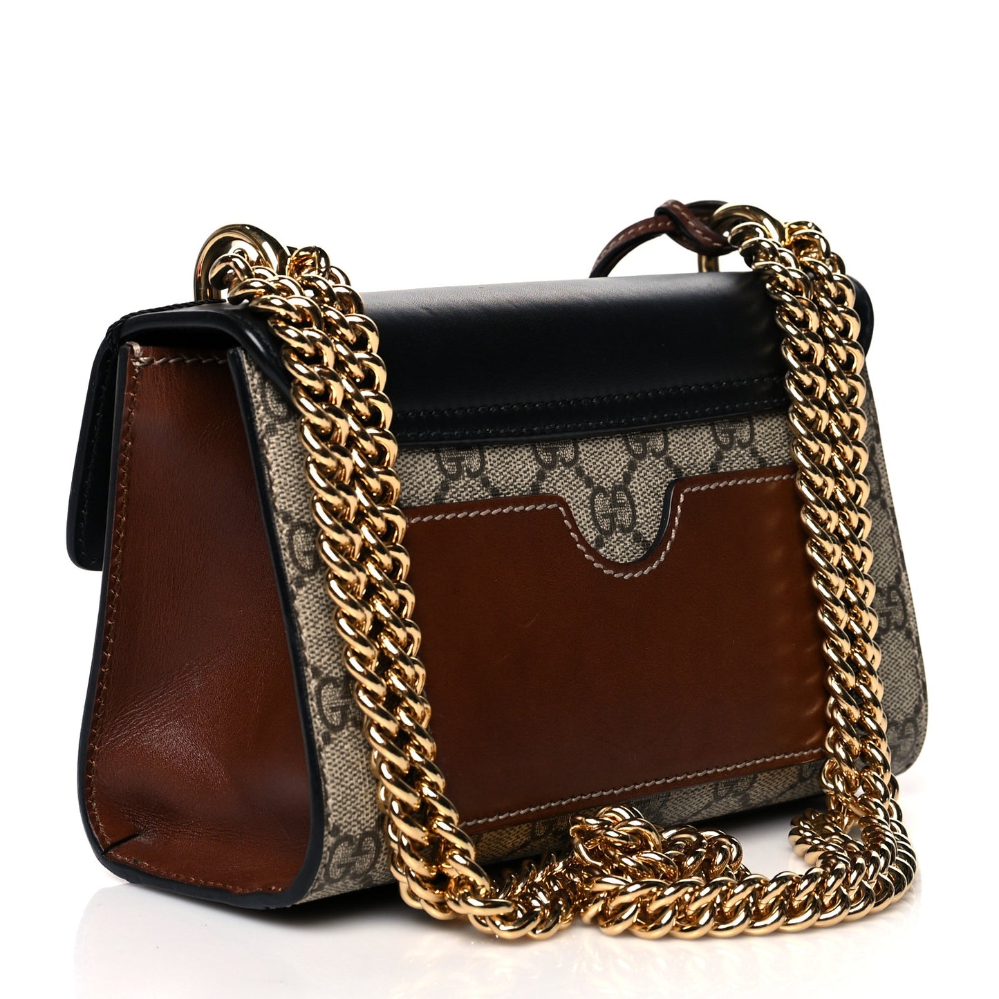 GG Supreme Monogram Calfskin Small Padlock Shoulder Bag Beige Black Cuir