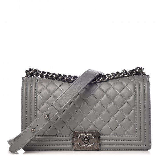 Calfskin Quilted Medium Boy Flap Grey