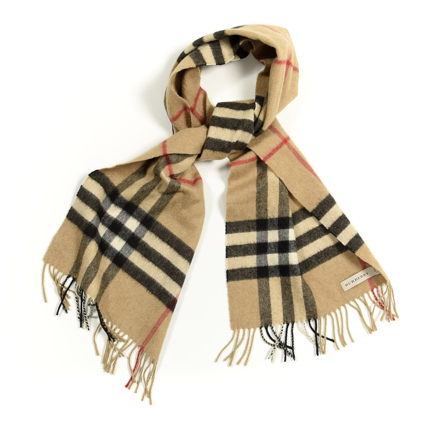 Burberry Cashmere Giant Check Fringe Scarf Camel 1 of 6