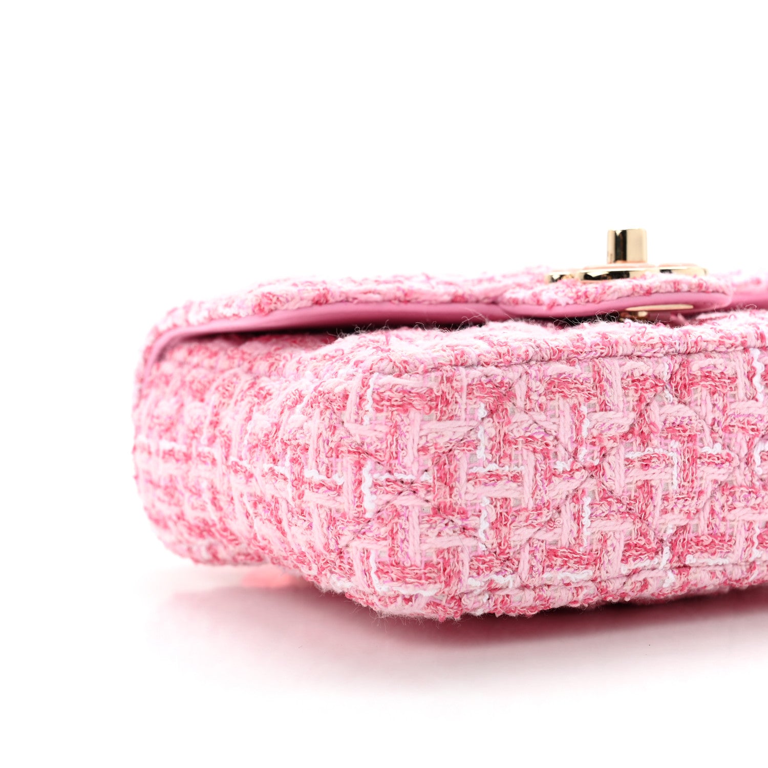 Chanel Tweed Resin Quilted Mini Heart Square Flap Pink White 7 of 8