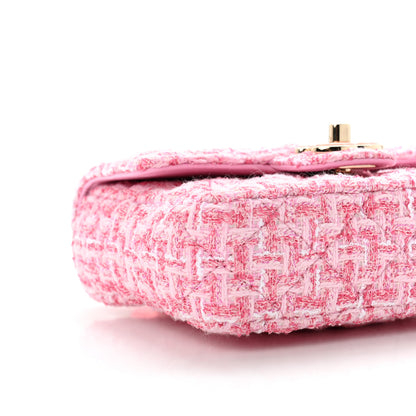 Chanel Tweed Resin Quilted Mini Heart Square Flap Pink White 7 of 8