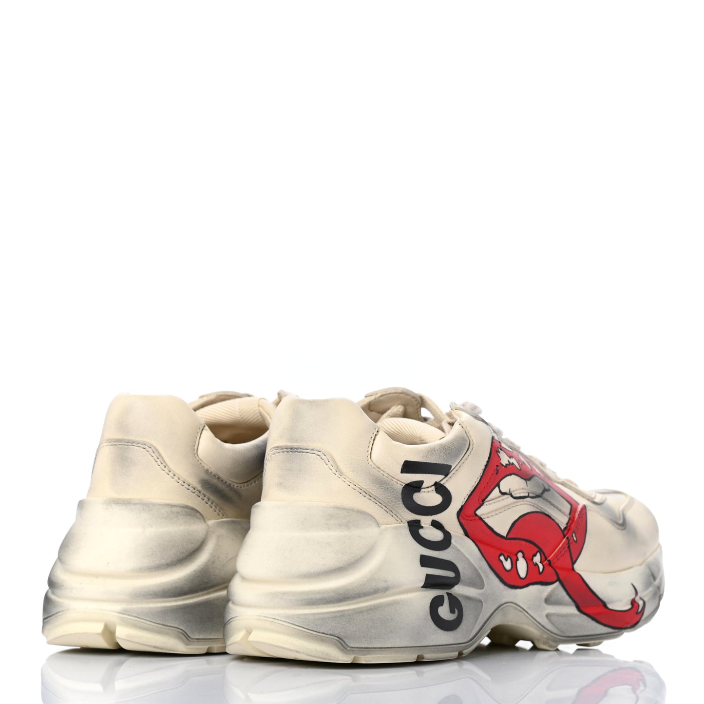 Calfskin Mouth Print Womens Rhyton Sneakers 35.5 Ivory