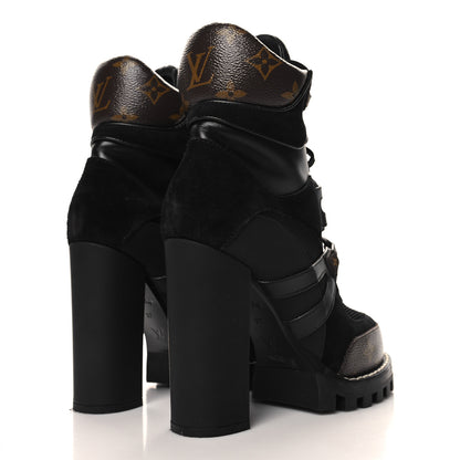 Louis Vuitton Suede Calfskin Monogram Star Trail Ankle Boots 37 Black 5 of 8