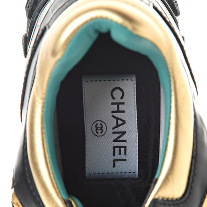 Chanel Metallic Fabric Calfskin Suede Crocodile Embossed CC Sneakers 38 Black Gold 9 of 10