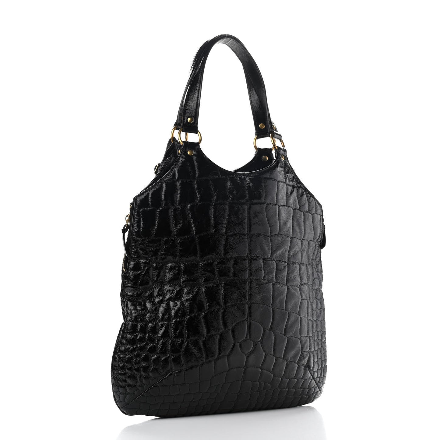 Patent Crocodile Embossed Tribute Tote Black