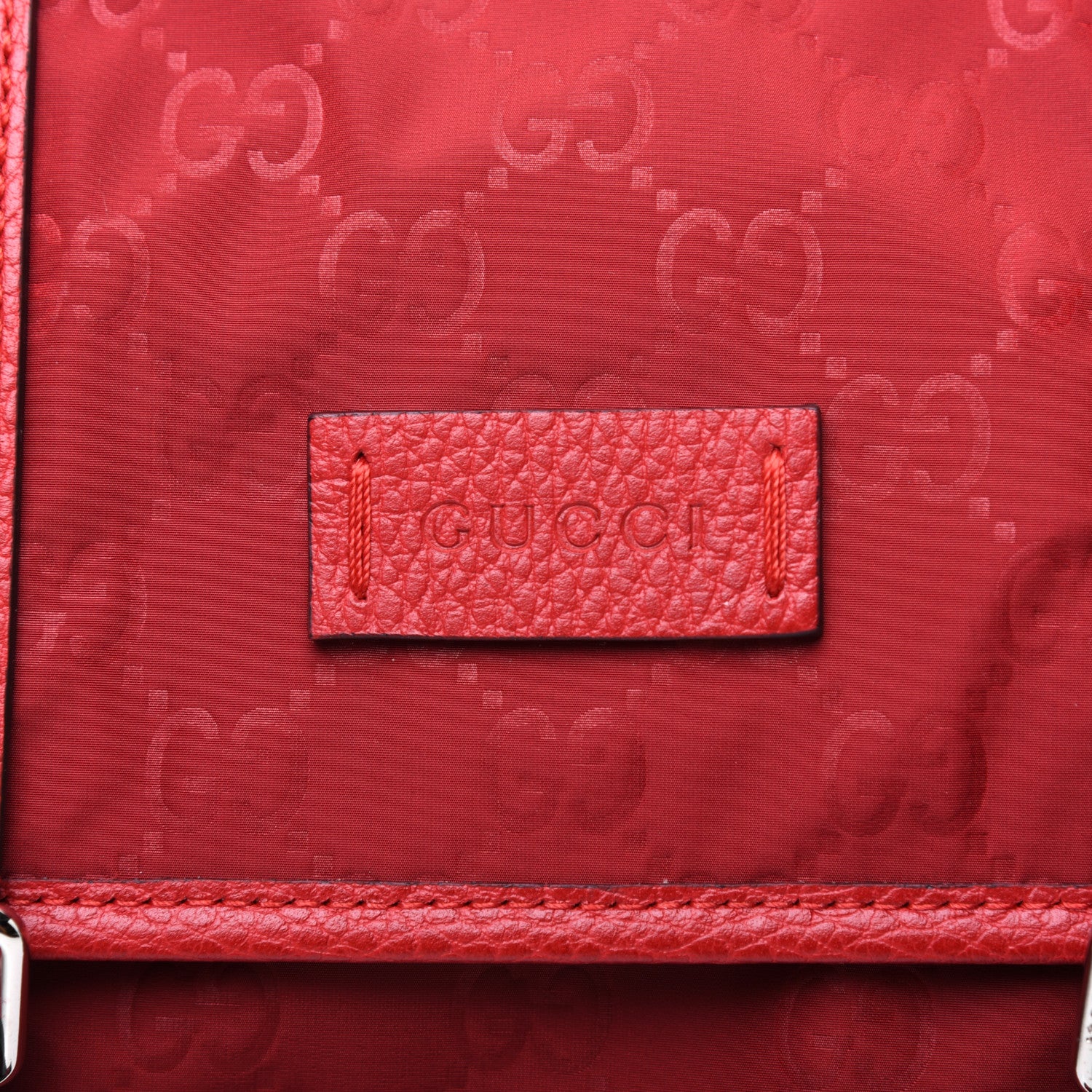 Gucci Nylon Monogram Double Buckle Flap Messenger Bag Vibrant Red 14 of 15