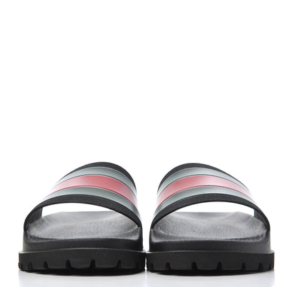 Gucci Rubber Web Mens Lug Sole Slide Sandals 9 Black Green Red 2 of 13