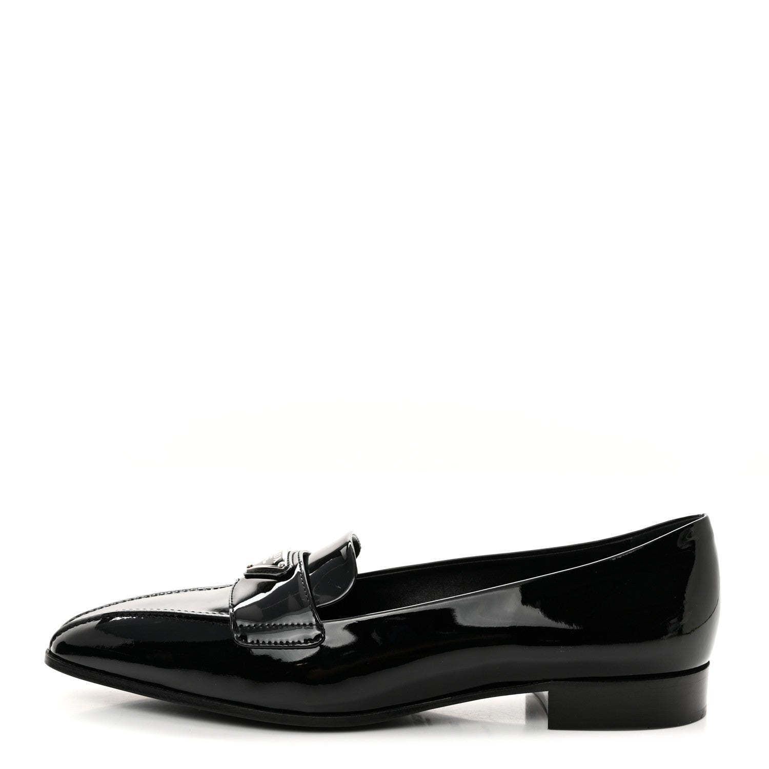 Prada Vernice Triangle Pointed Toe 25mm Loafers 37.5 Black 1 of 8