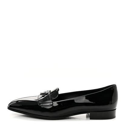 Prada Vernice Triangle Pointed Toe 25mm Loafers 37.5 Black 1 of 8