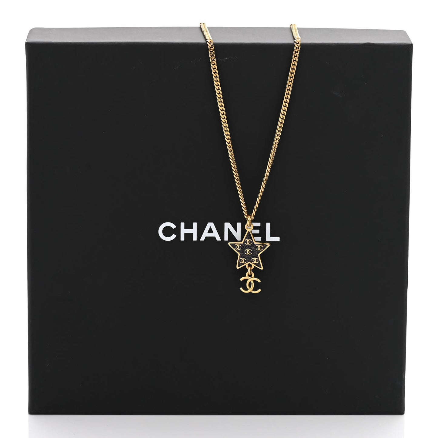 Glitter Enamel CC Star Necklace Gold Black