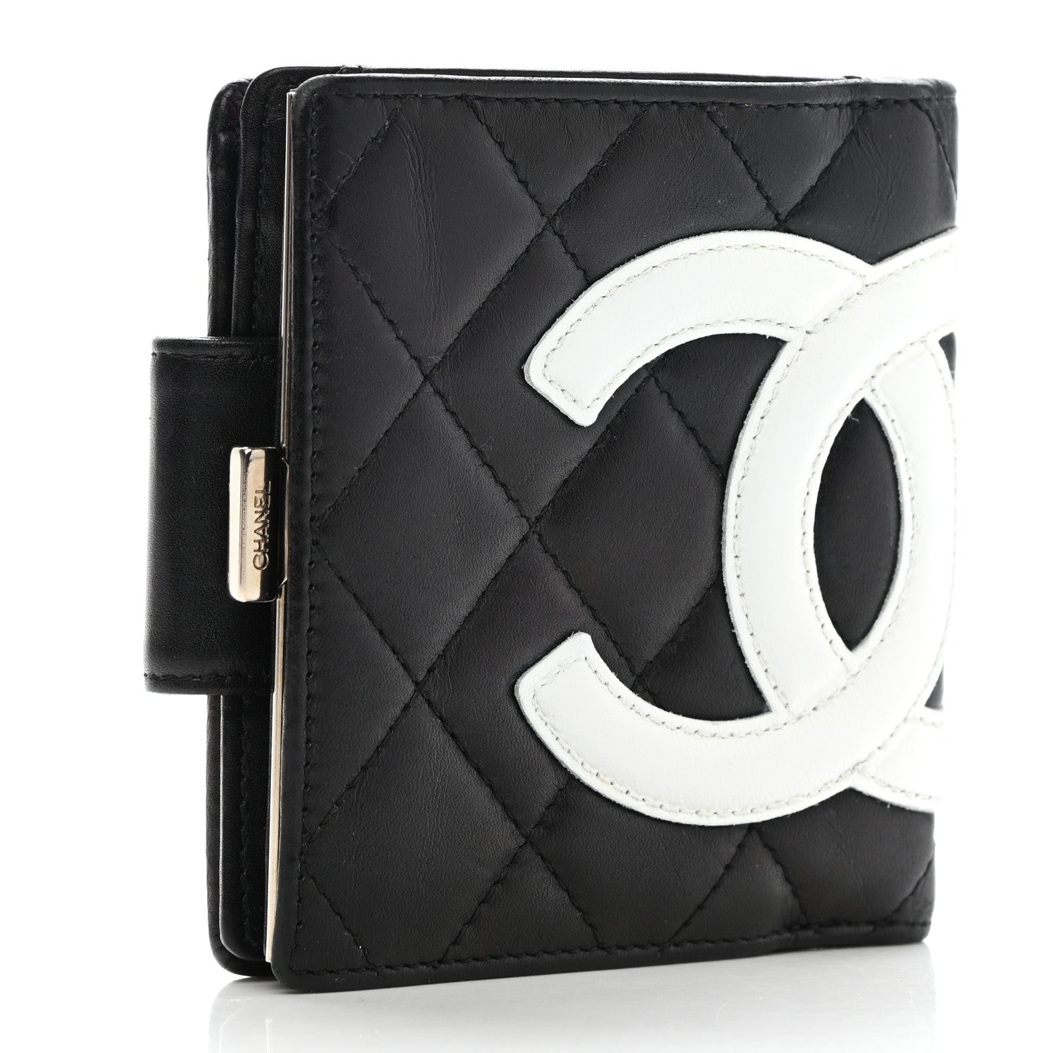 Chanel Calfskin Quilted Cambon Bi-Fold Wallet Black White 3 of 9
