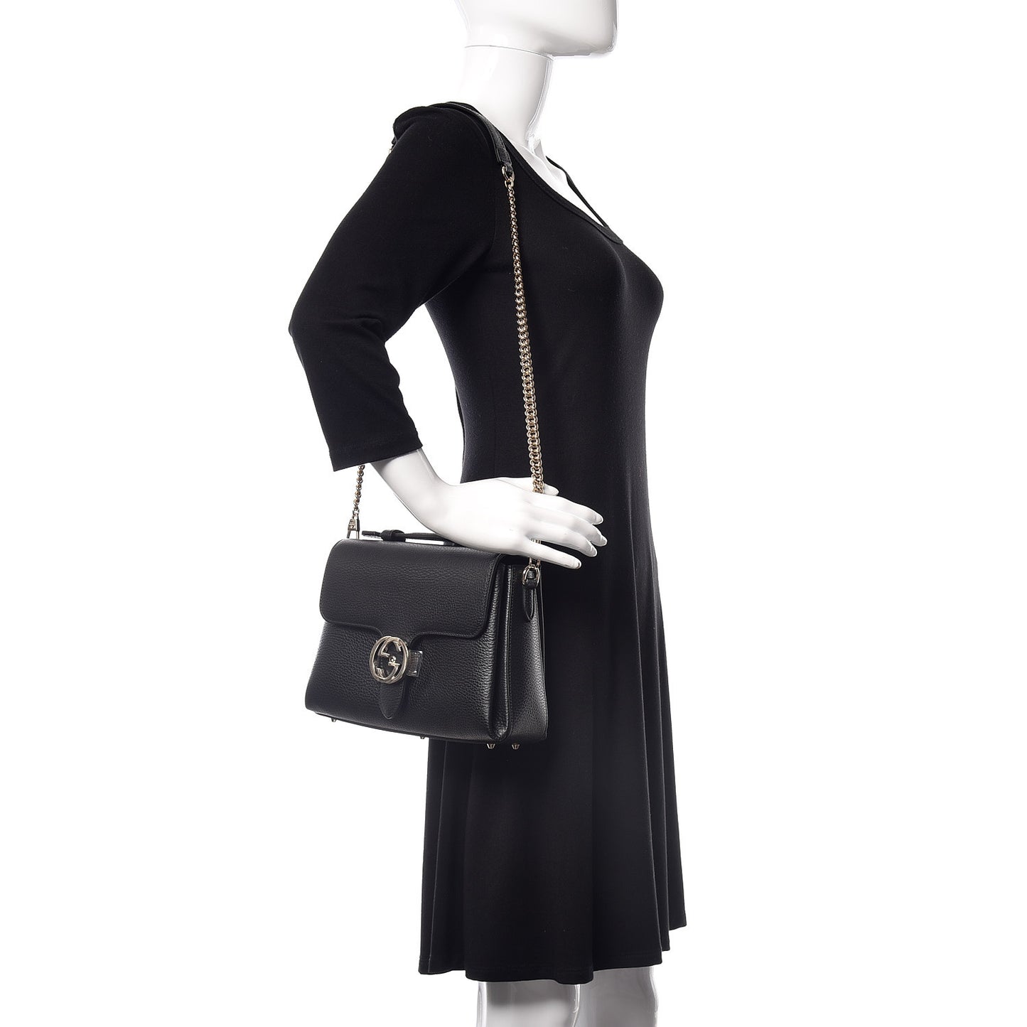 Dollar Calfskin Interlocking G Top Handle Shoulder Bag Black