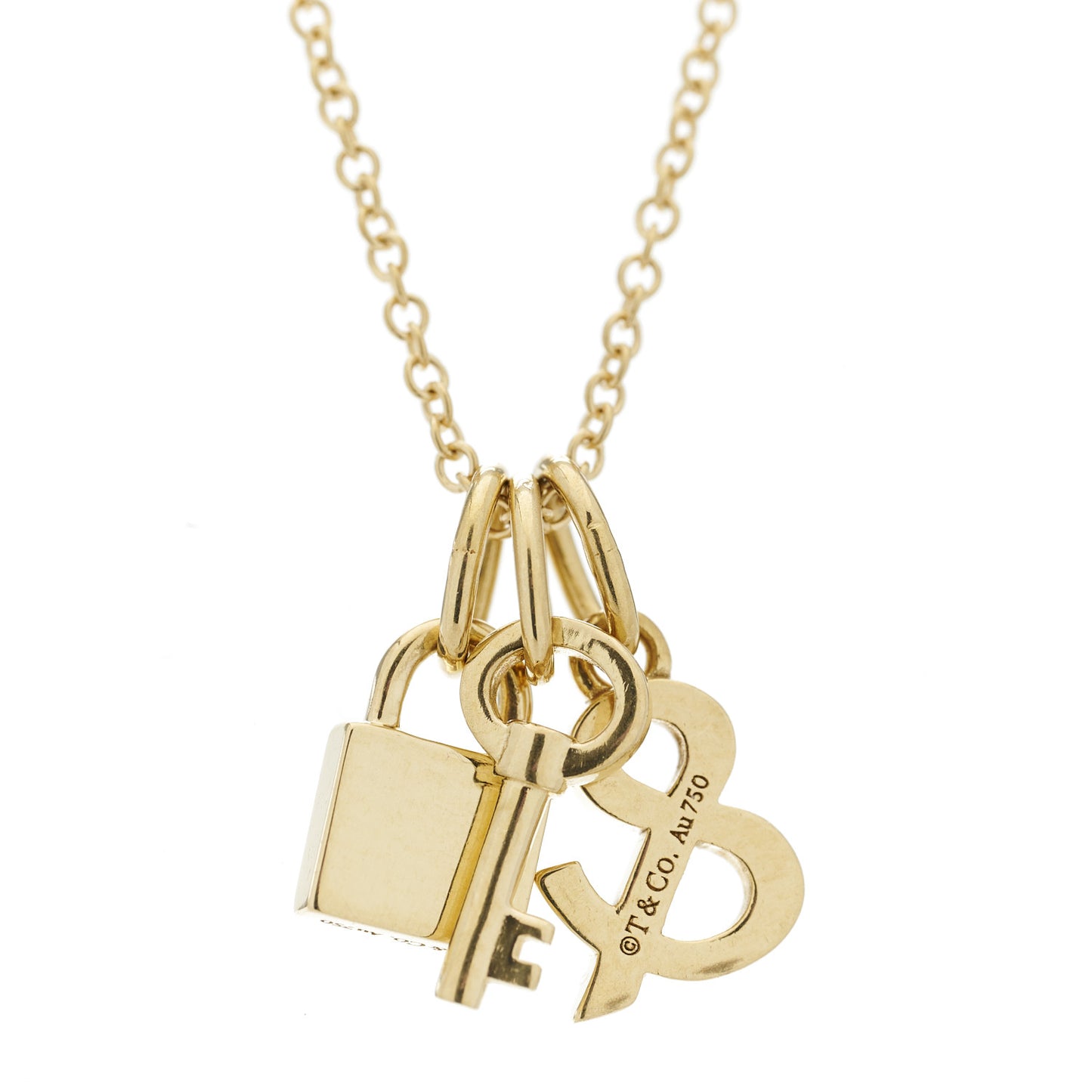 18K Yellow Gold Lock and Key Pendant Necklace
