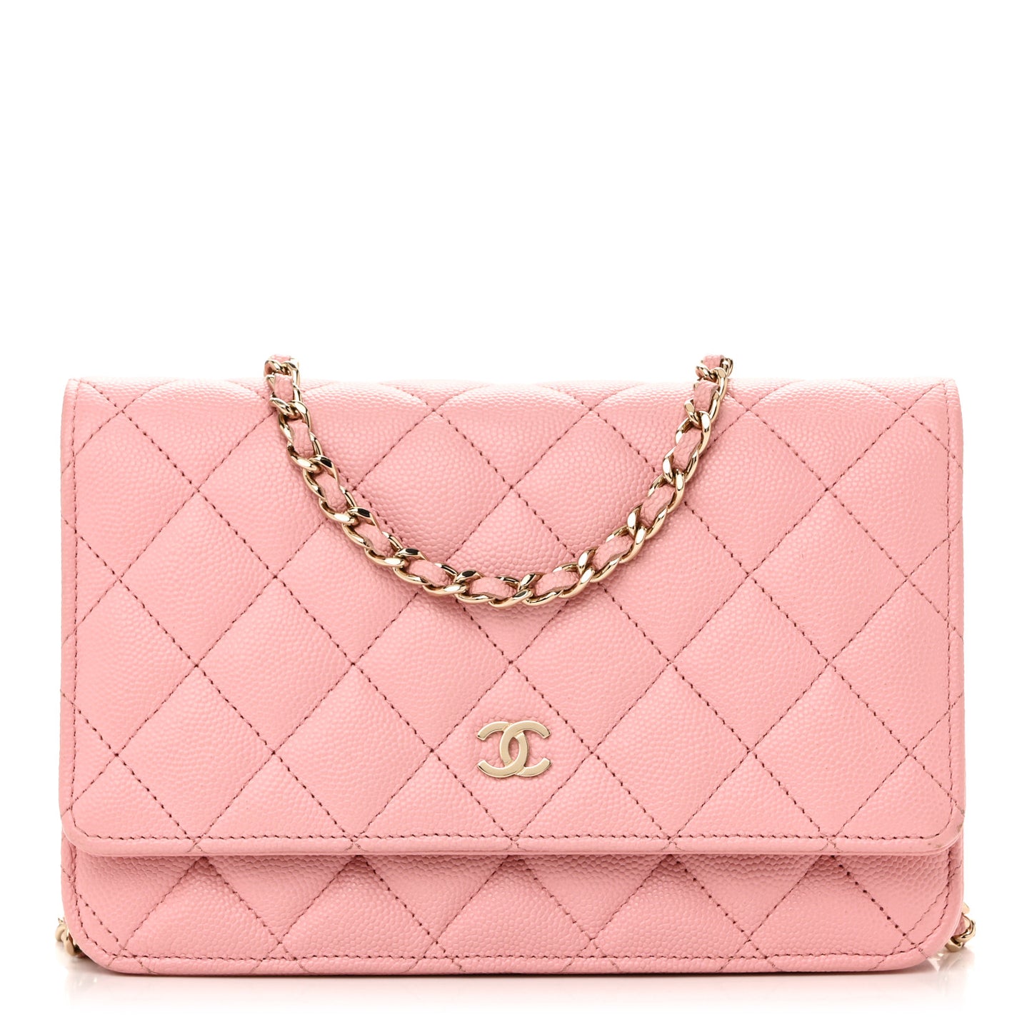 Caviar Quilted Wallet on Chain WOC Light Pink