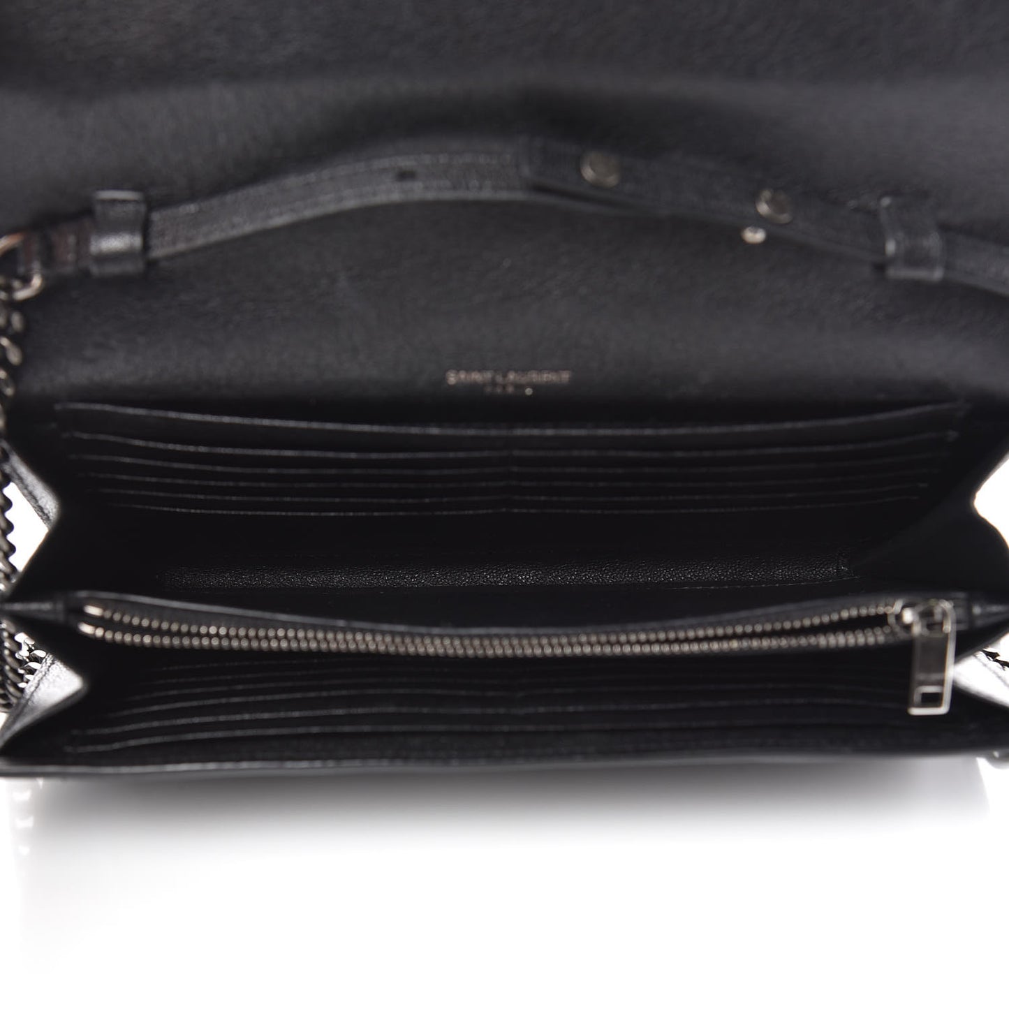 Grain De Poudre Matelasse Chevron Studded Monogram Chain Wallet Black