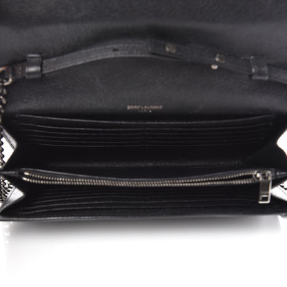Saint Laurent Grain De Poudre Matelasse Chevron Studded Monogram Chain Wallet Black 5 of 7
