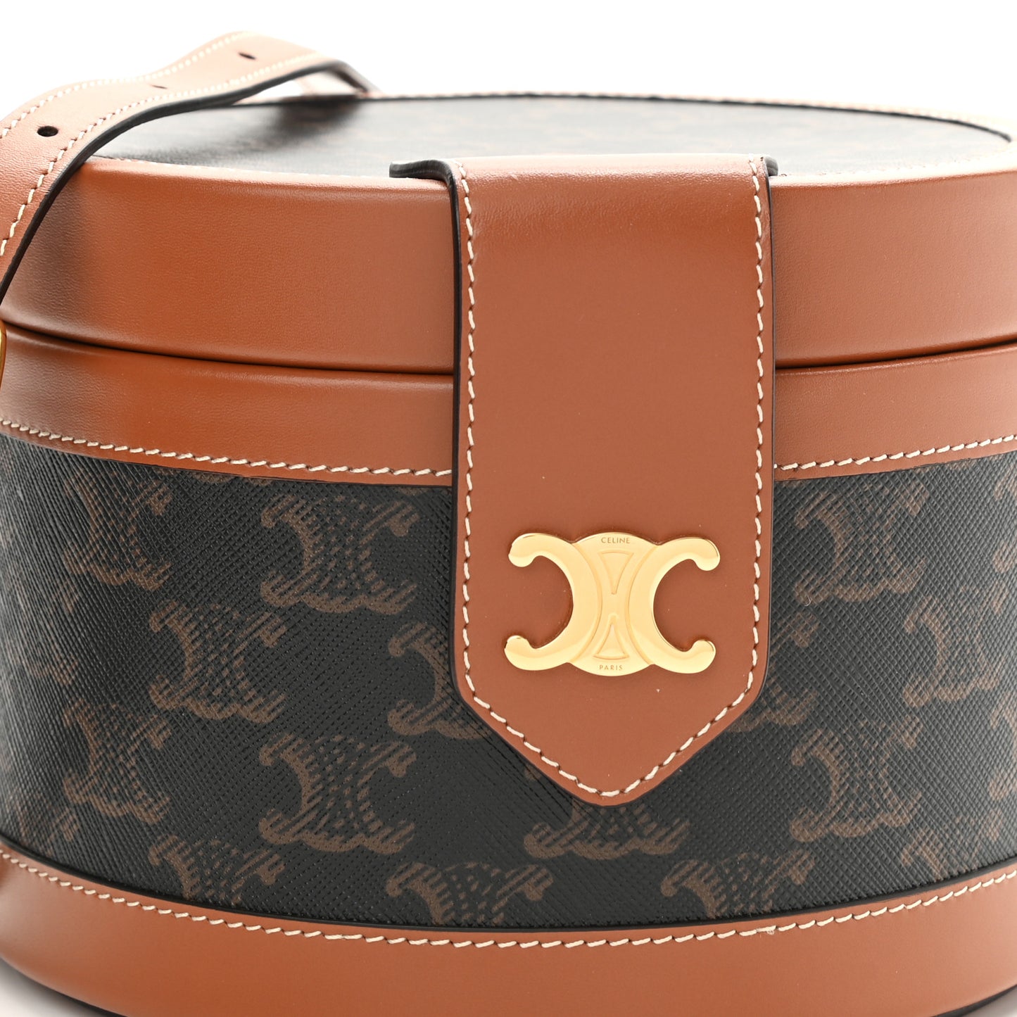 Calfskin Triomphe Canvas Medium Tambour Bag Tan