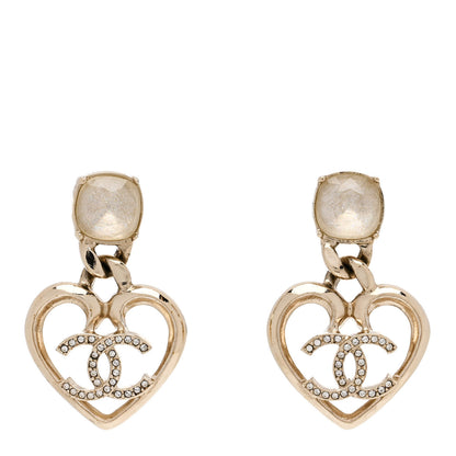 Chanel Metal Strass CC Heart Drop Earrings Gold 1 of 5