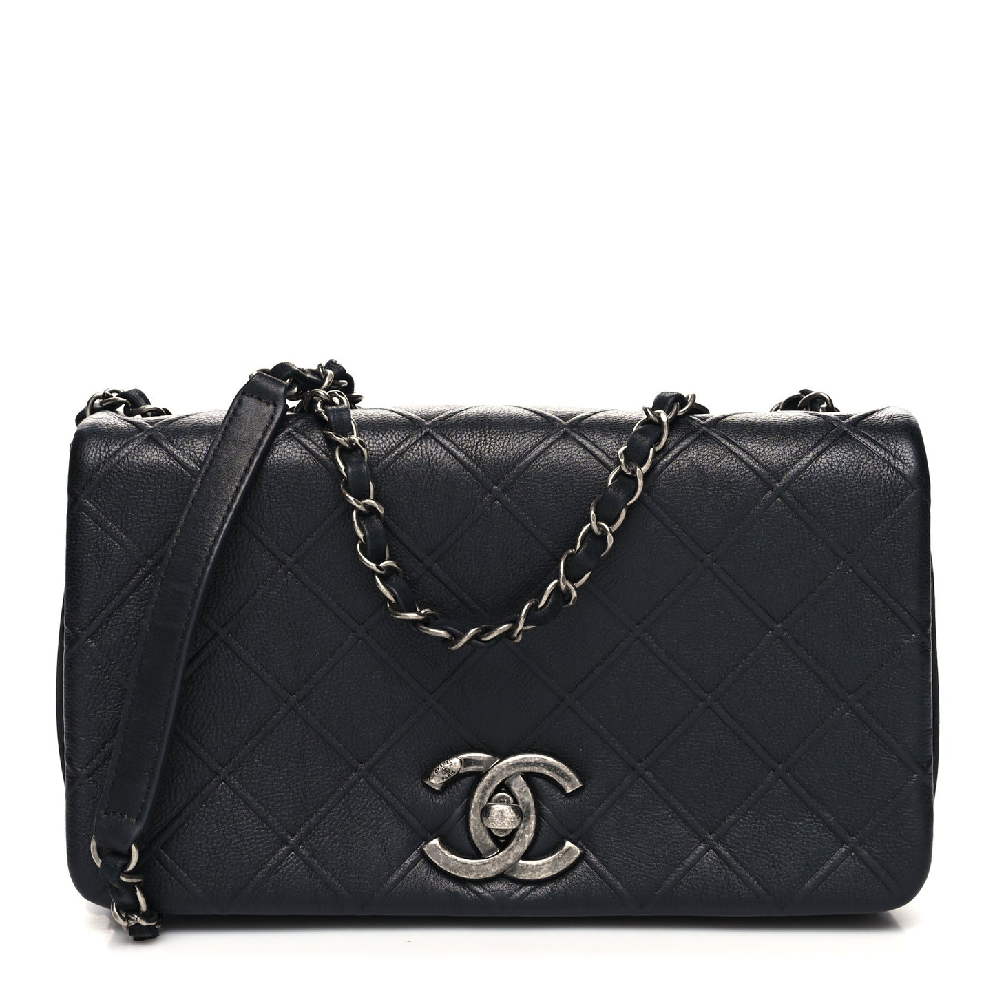 Calfskin Diamond Embossed New Chic Flap Black