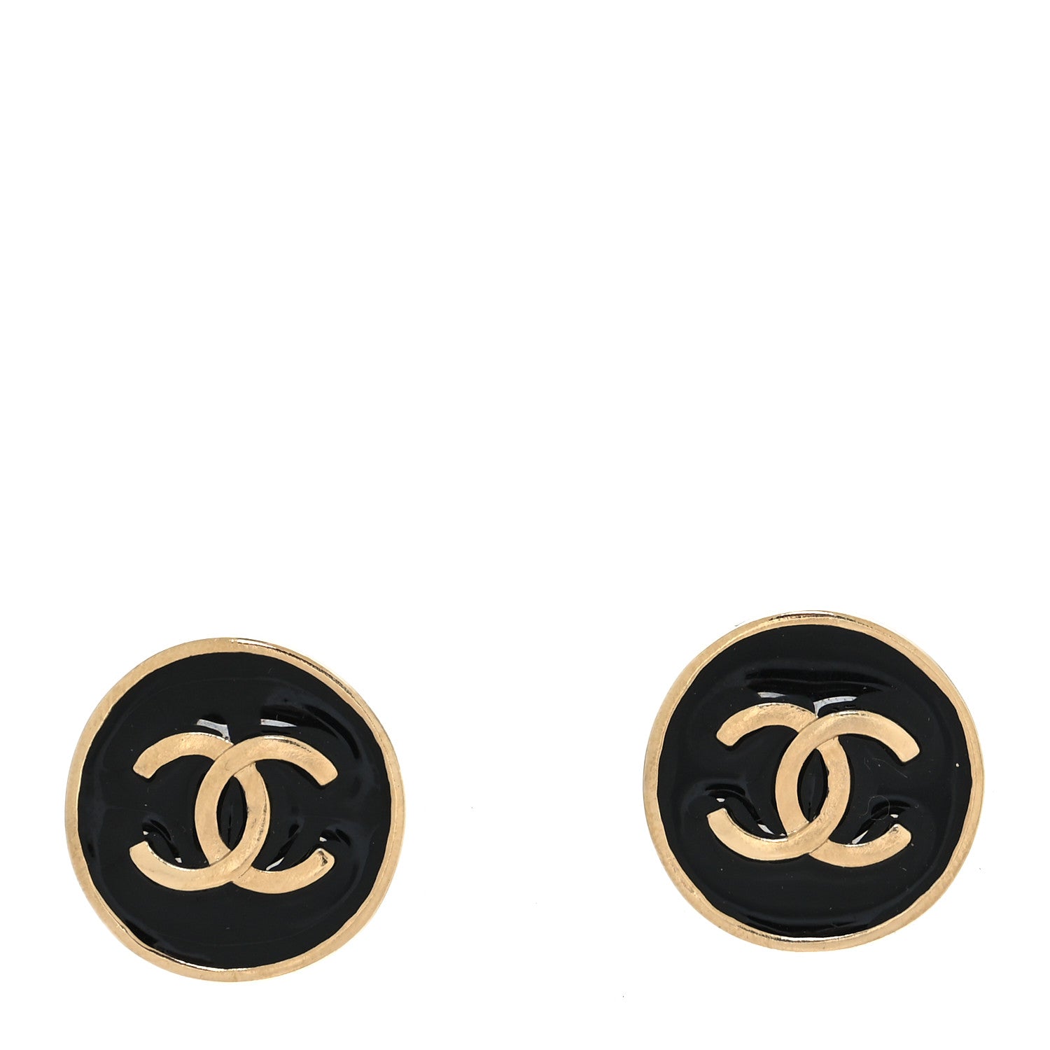 Chanel CC Round Earrings Gold Black 1 of 4