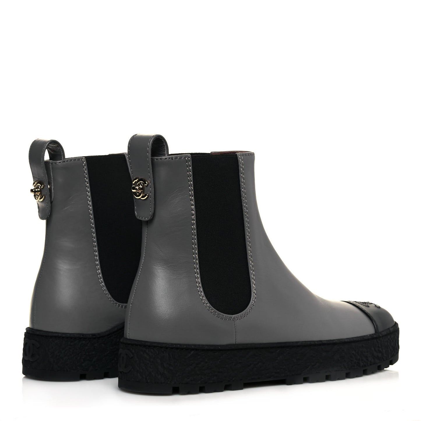 Calfskin Cap Toe CC Ankle Boots 37 Grey Black