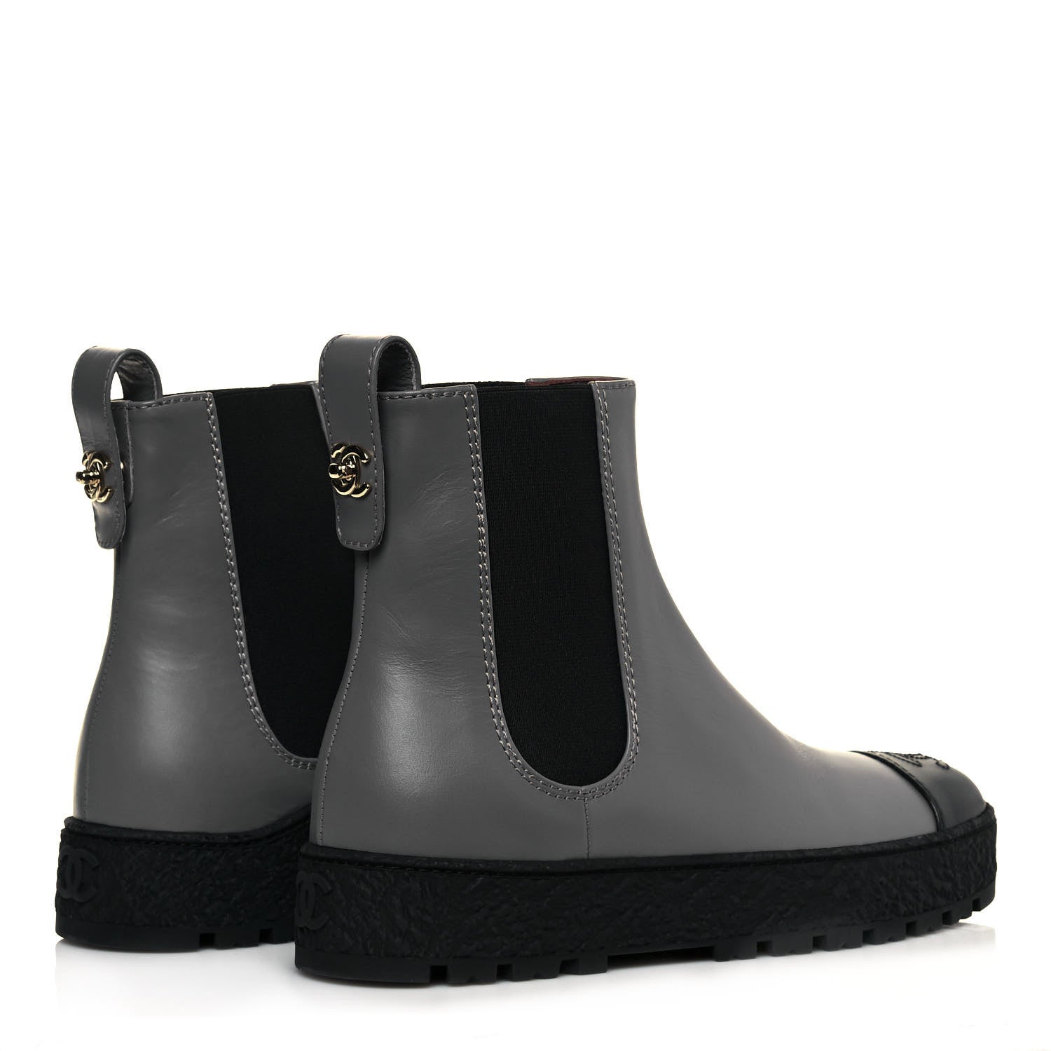 Chanel Calfskin Cap Toe CC Ankle Boots 37 Grey Black 4 of 9