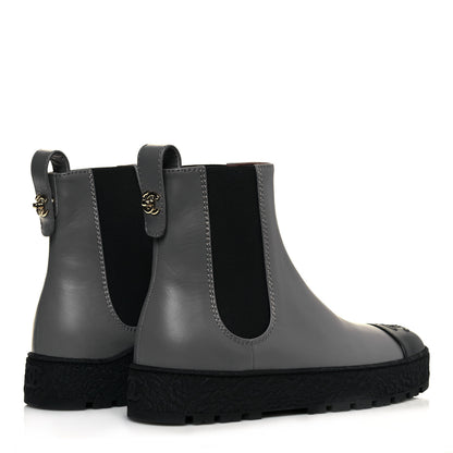 Chanel Calfskin Cap Toe CC Ankle Boots 37 Grey Black 4 of 9