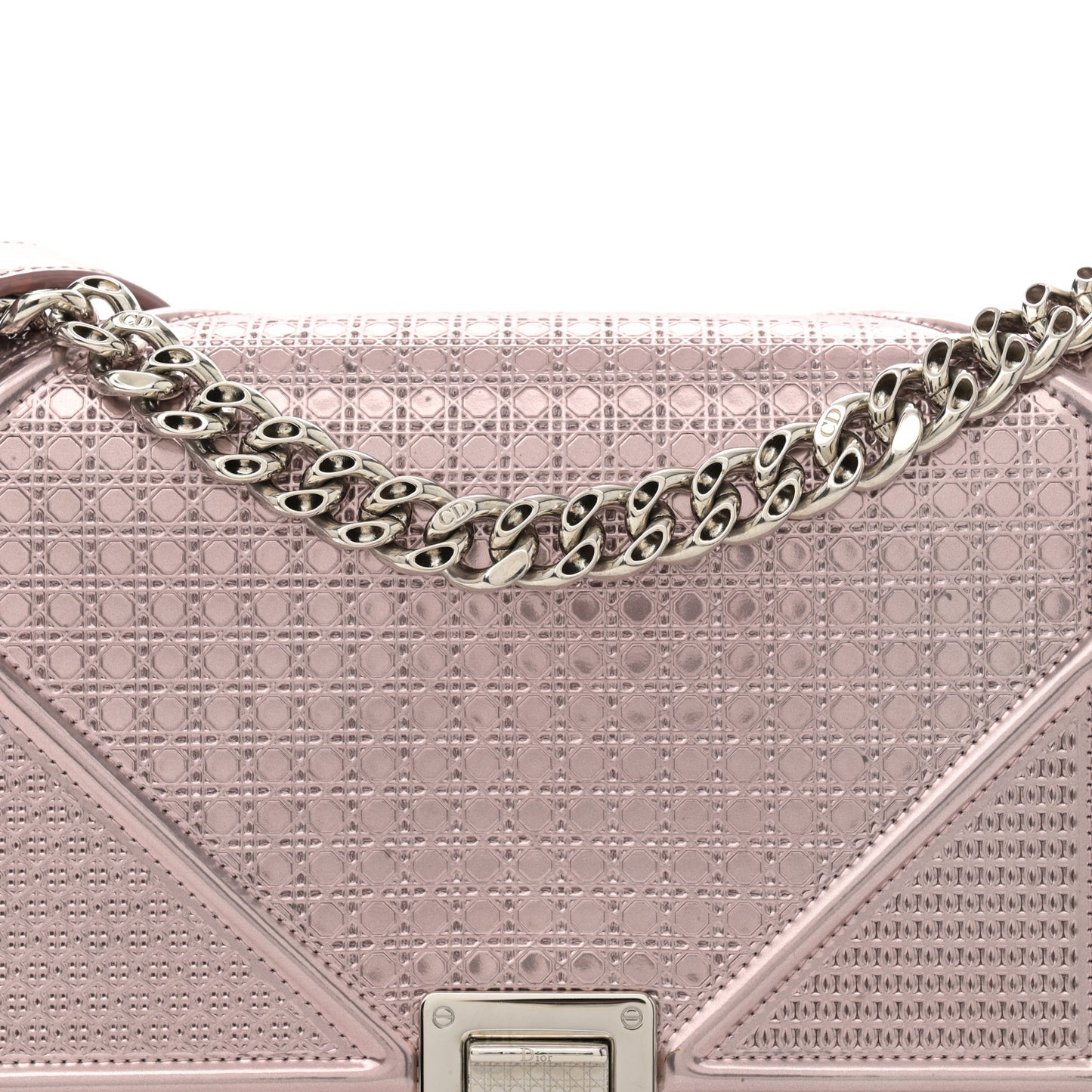Metallic Patent Micro-Cannage Medium Diorama Flap Bag Pink