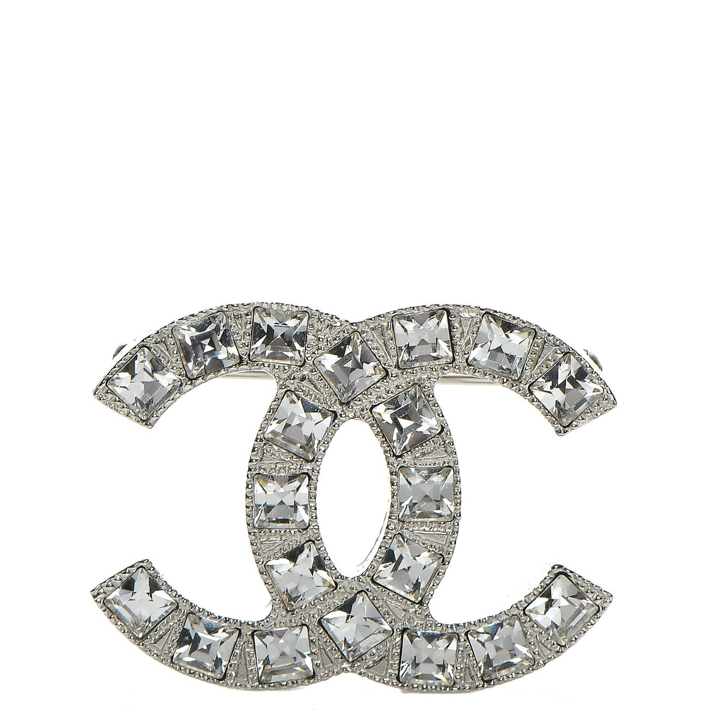 Crystal Baguette CC Mini Brooch Silver