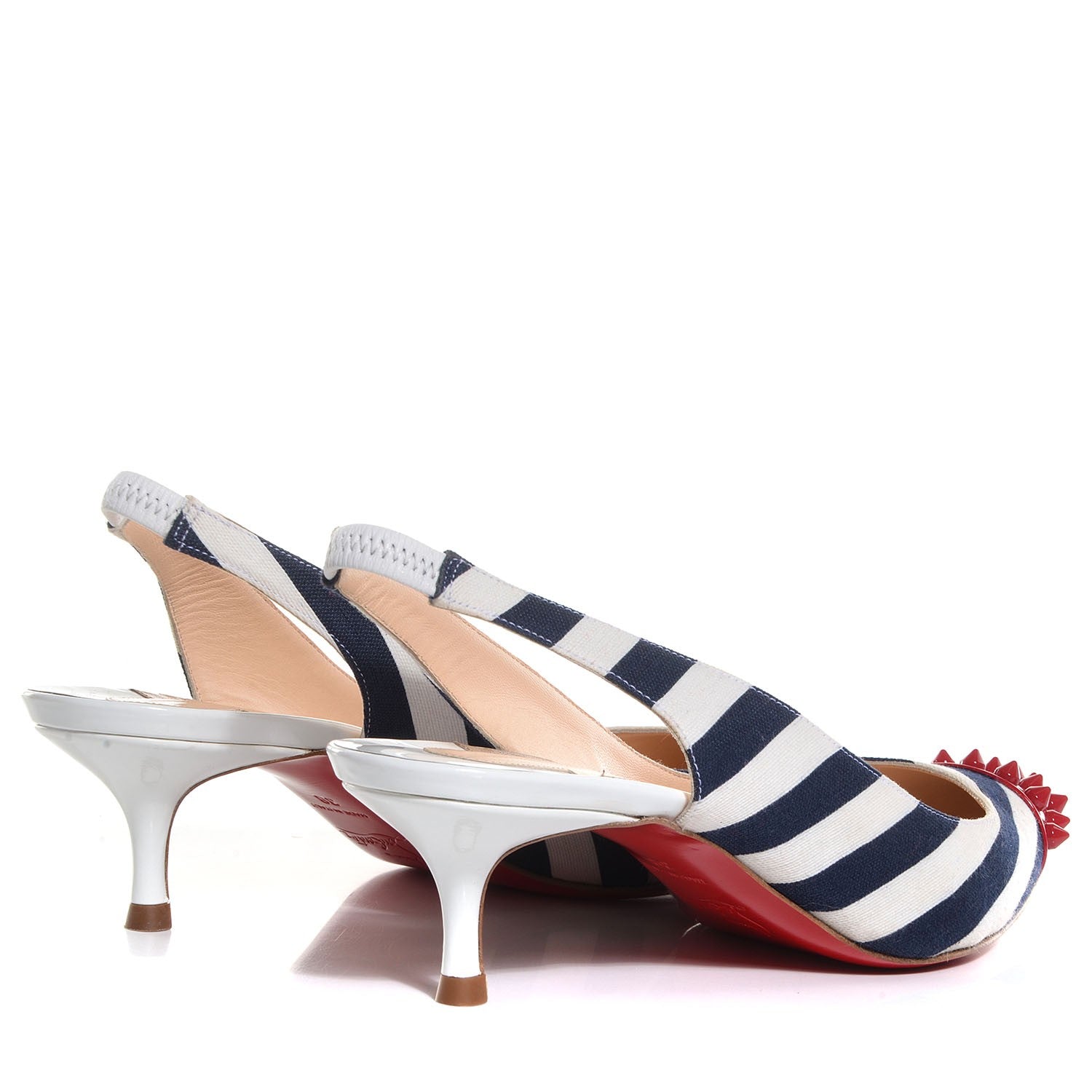 Christian Louboutin Patent Geo Sling 45 Pumps 38 Navy White 4 of 7