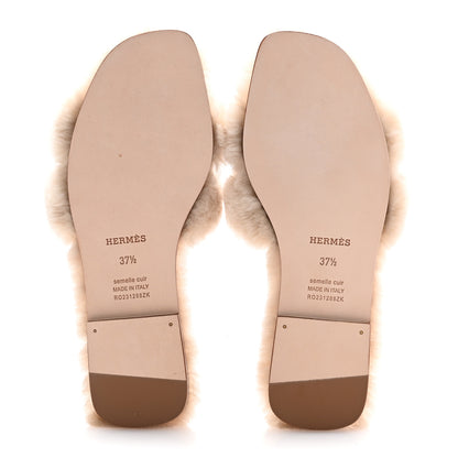 Hermes Woolskin Oran Sandals 37.5 Beige Argile 5 of 8
