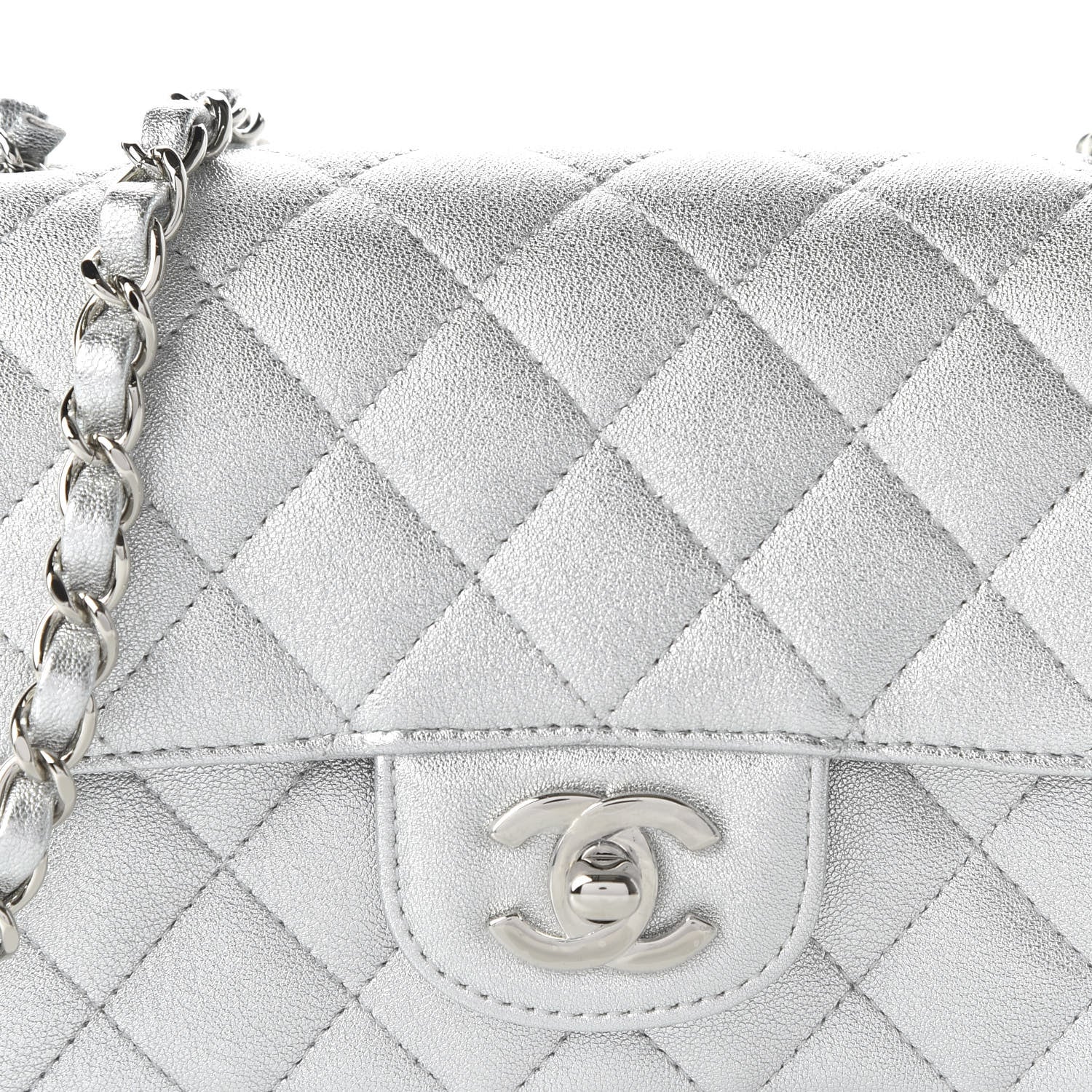 Chanel Metallic Lambskin Quilted Mini Rectangular Flap Silver 10 of 10